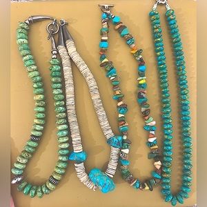 4 different 16-17 inch silver and turquoise necklaces.